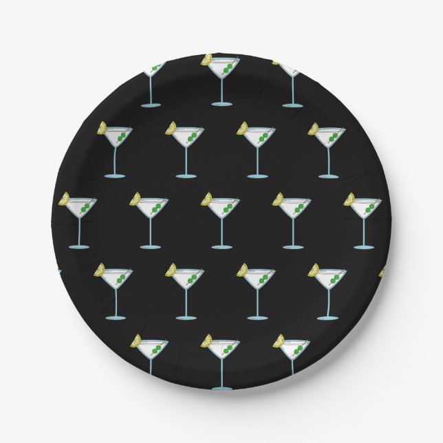 Martini Lovers Cocktail Glass Bartender Alcohol Paper Plates (Front)