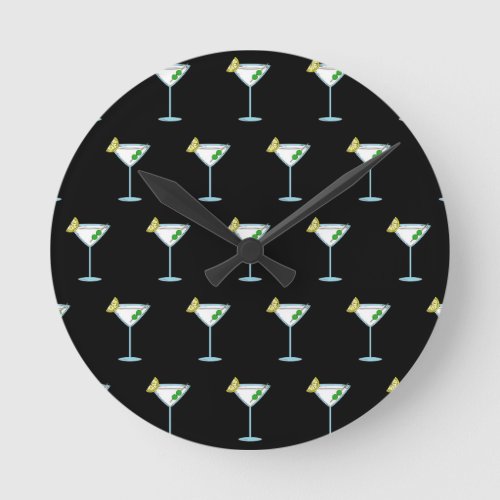 Martini Lovers Cocktail Glass Bartender Alcohol Round Clock