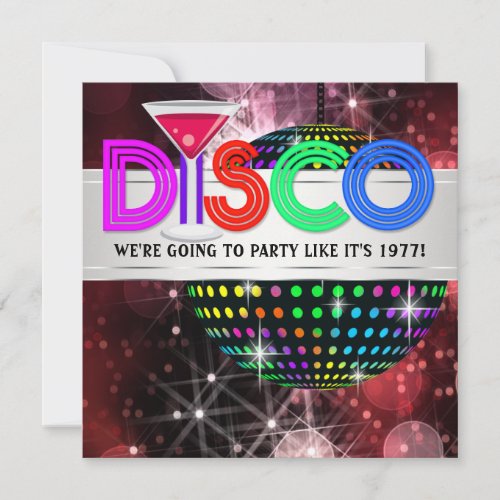 Martini Mirror Ball Disco Party Invitation