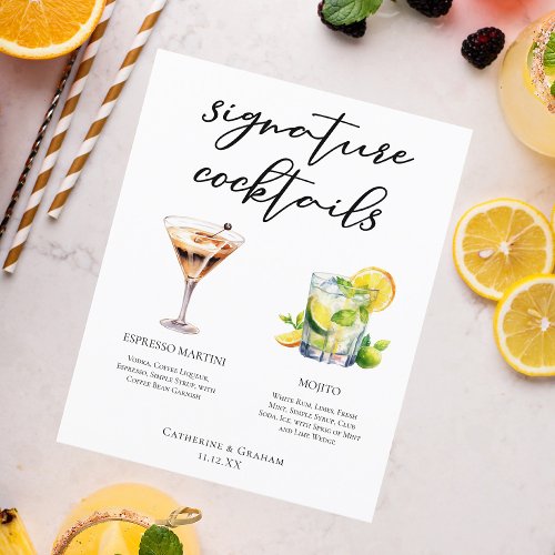 Martini Mojito Signature Cocktails Wedding Menu