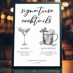 Martini Moscow Mule Black White Retro Cocktails Poster