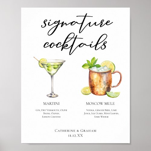 Martini Moscow Mule Signature Cocktails Menu Poster