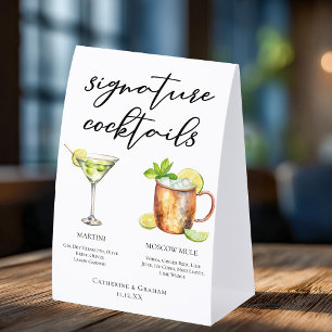 Martini Moscow Mule Wedding Signature Cocktails Paper Table Tent
