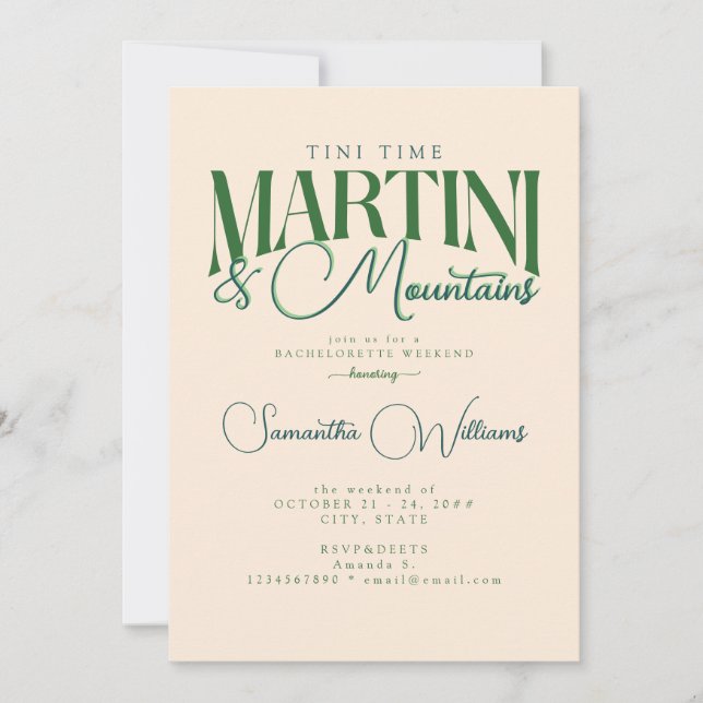 Martini & Mountains Glamping Bachelorette Weekend Invitation (Front)