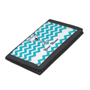 Martini Pictogram with Blue Chevron Pattern Tri-fold Wallet