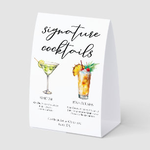Martini Piña Colada Signature Cocktails Menu Paper Table Tent