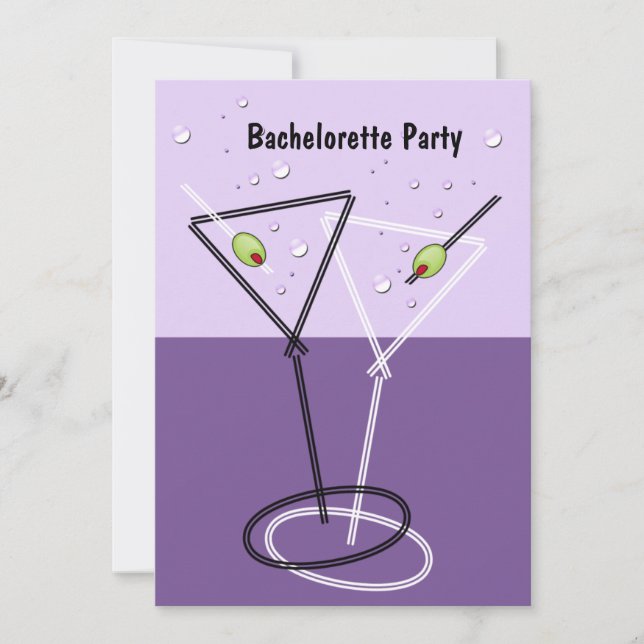 Martini Purple Bachelorette Party Invitations (Front)