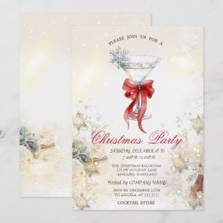 Martini Red Bow Snowflakes Presents Company  Invitation