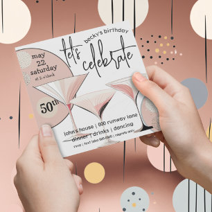 Martini Retro Blush Pink Ivory Pattern Invitation