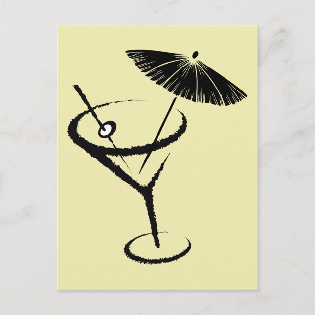 Martini ~ Retro Cocktail Drink Olive & Umbrella Postcard (Front)