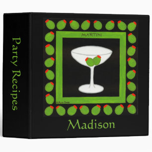 Martini Retro Drink Olive Black Name Personalized Binder