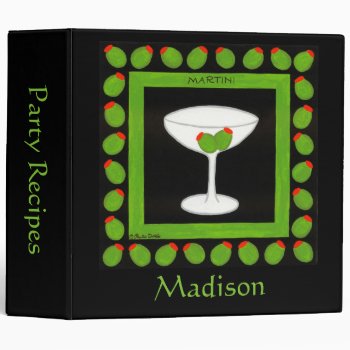 Martini Retro Drink Olive Black Name Personalized Binder by phyllisdobbs at Zazzle