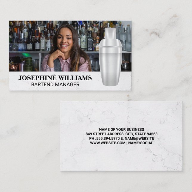 Martini Shaker | Bartender Mixologist | Add Photo Business Card (Front/Back)