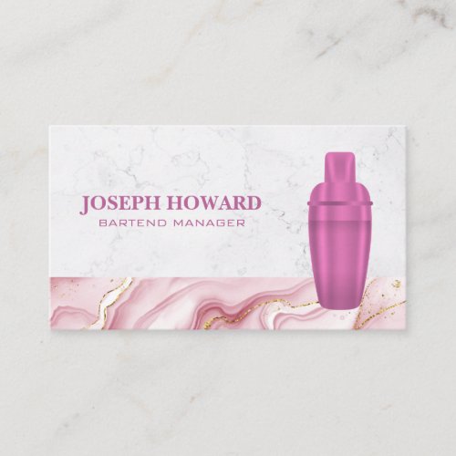 Martini Shaker Logo  Pink Marble Business Card