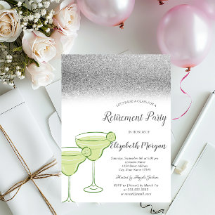 Martini Silver Glitter Bokeh Green Retirement Invitation