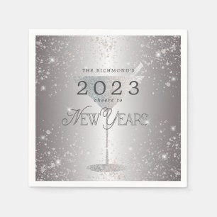 Martini Silver Glitter New Years Eve Party Napkins