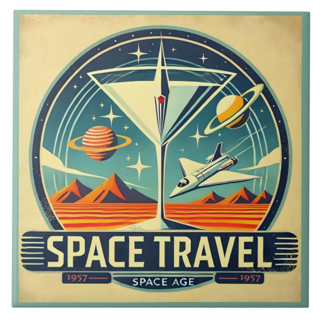 Martini Space Travel 1957 New Worlds Logo Ceramic Tile (Front)