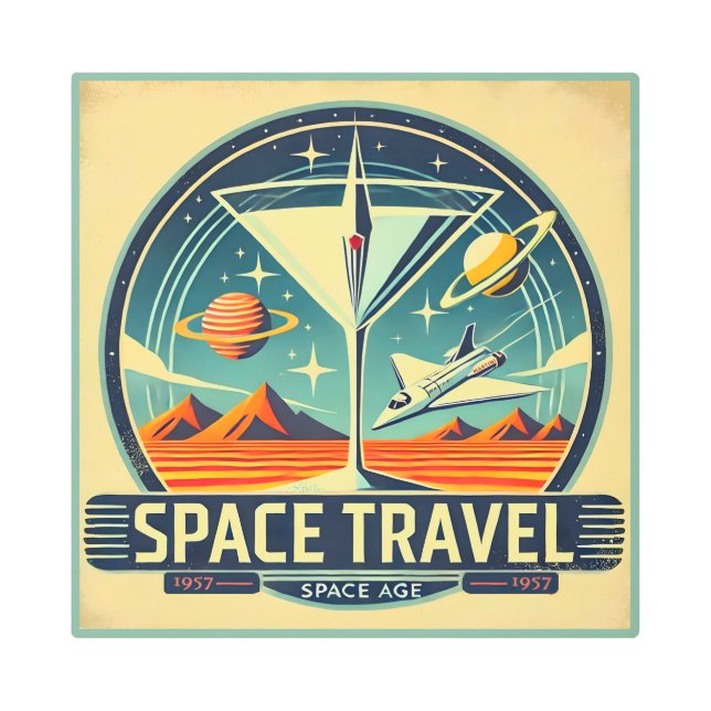 Martini Space Travel 1957 New Worlds Logo Metal Print (Front)