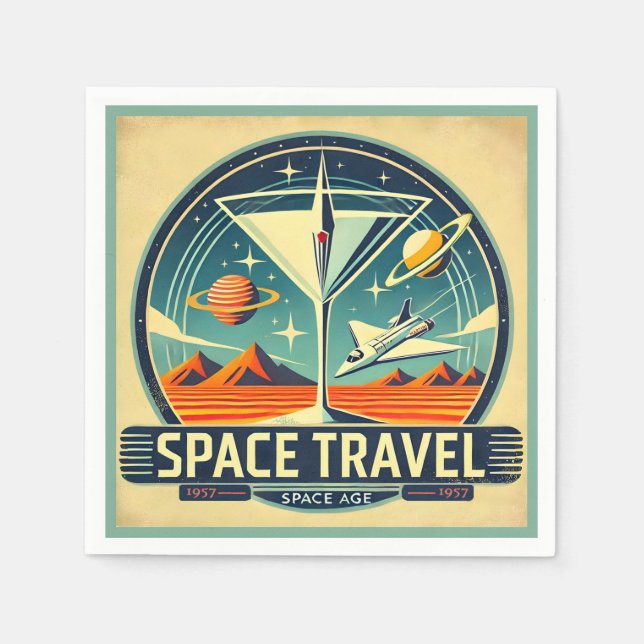 Martini Space Travel 1957 New Worlds Logo Napkins (Front)