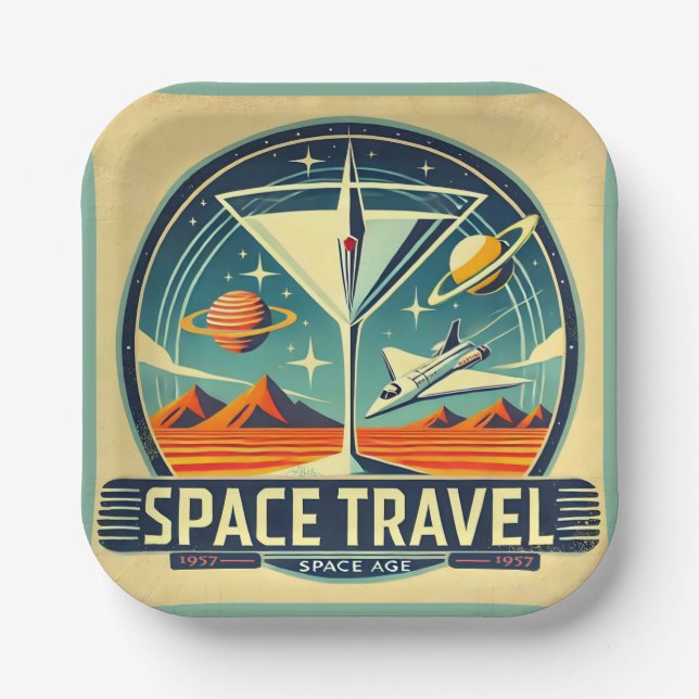 Martini Space Travel 1957 New Worlds Logo Paper Plates (Front)