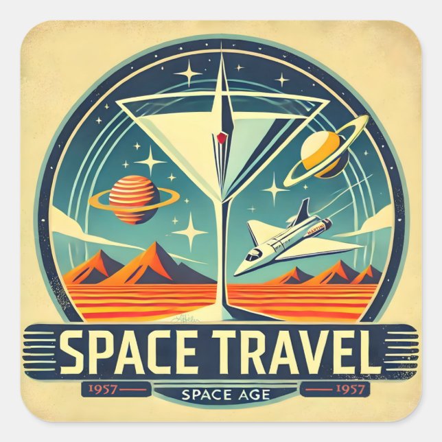 Martini Space Travel 1957 New Worlds Logo Square Sticker (Front)