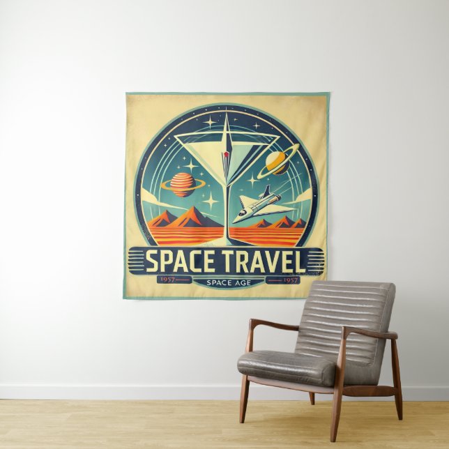 Martini Space Travel 1957 New Worlds Logo Tapestry (In Situ)