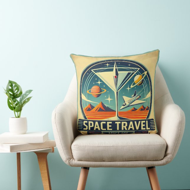 Martini Space Travel 1957 New Worlds Logo Throw Pillow (Chair)