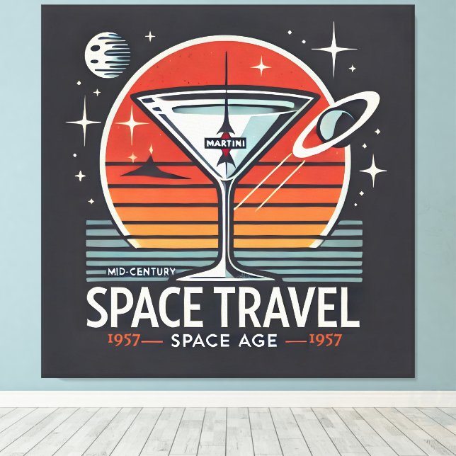 Martini Space Travel 1957 Space Age Logo Canvas Print (Insitu(Wood Floor))