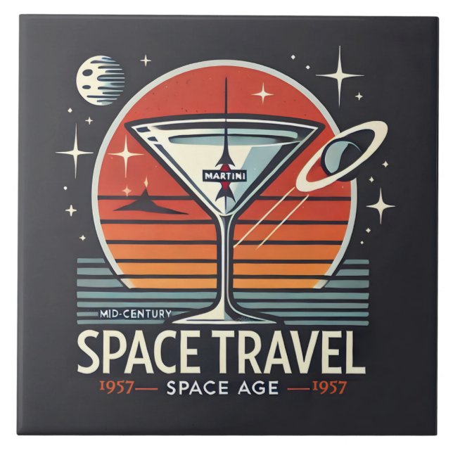 Martini Space Travel 1957 Space Age Logo Ceramic Tile (Front)