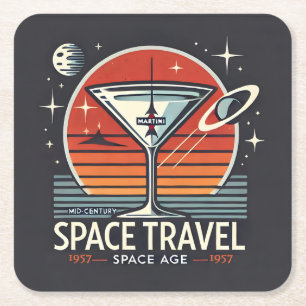 Martini Space Travel 1957 Space Age Logo Square Paper Coaster