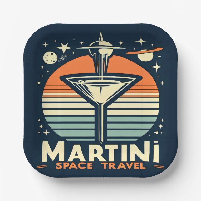 Martini Space Travel Lift Off Logo Paper Plates (Front)