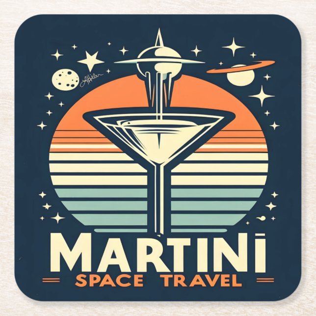 Martini Space Travel Lift Off Logo Square Paper Coaster (Front)