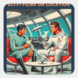 Martini Space Travel Poster Sci-Fi Films In Space Square Sticker