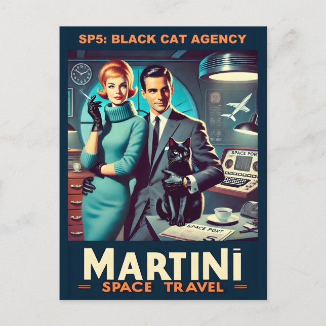 Martini Space Travel Poster SP5: Black Cat Agency Postcard (Front)