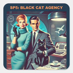 Martini Space Travel Poster SP5: Black Cat Agency Square Sticker