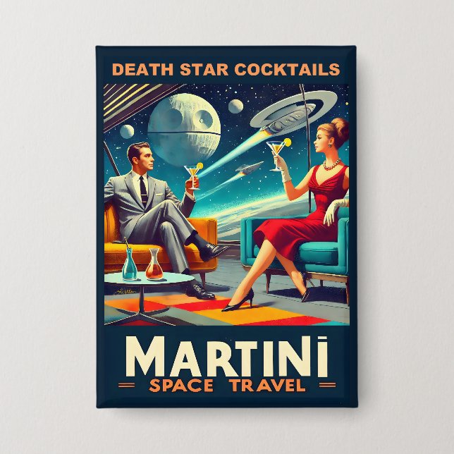 Martini Space Travel Posters Death Star Cocktails Button (Front)