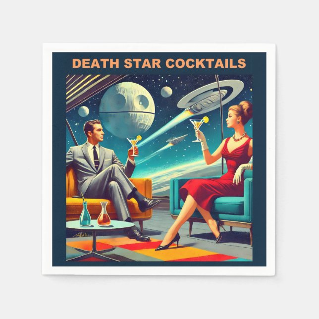 Martini Space Travel Posters Death Star Cocktails Napkins (Front)