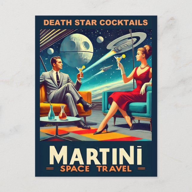 Martini Space Travel Posters Death Star Cocktails Postcard (Front)