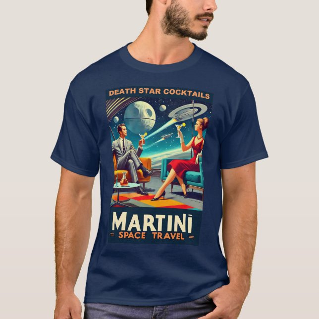 Martini Space Travel Posters Death Star Cocktails T-Shirt (Front)