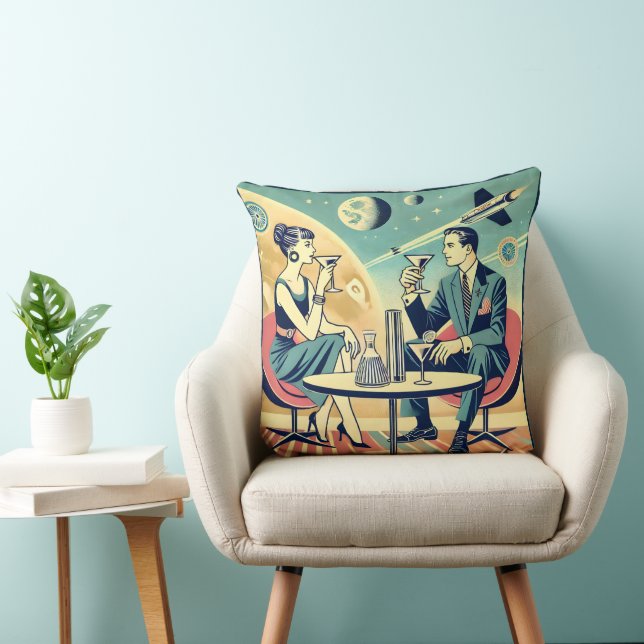 Martini Space Travel Posters Flight Crew Throw Pillow (Chair)