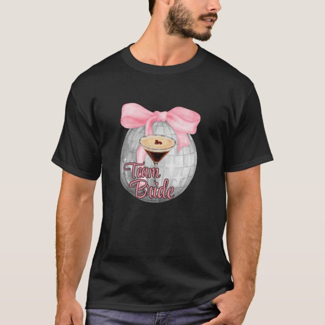 Martini Team Bride Coquette Pink Bow Disco Ball Ba T-Shirt (Front)