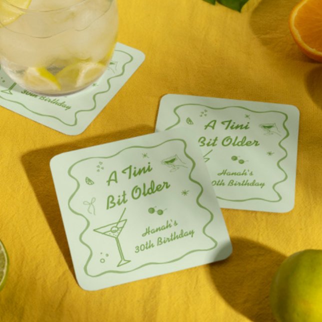 Martini themed Birthday Party Square Paper Coaster (Creator Uploaded)