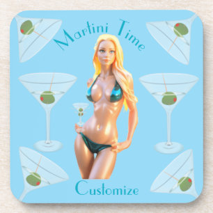Martini time Bikini Babe Thunder_Cove  Beverage Coaster