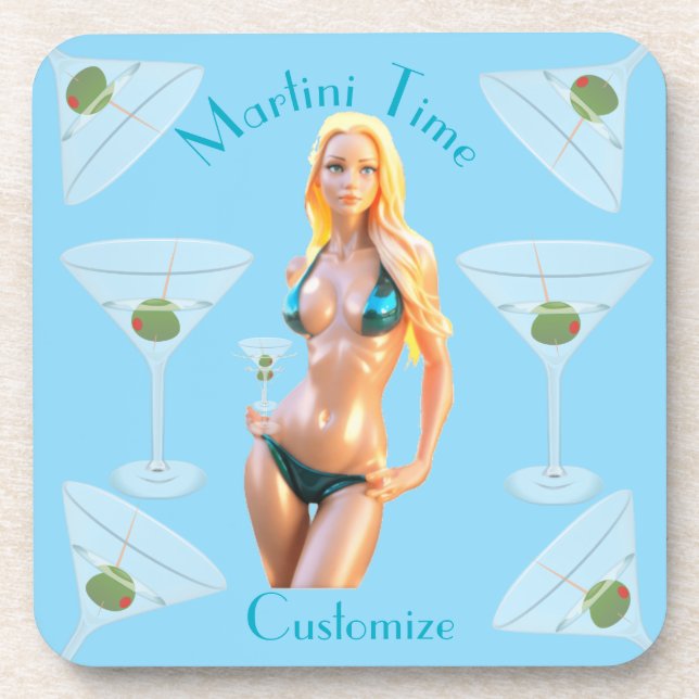 Martini time Bikini Babe Thunder_Cove  Beverage Coaster (Front)
