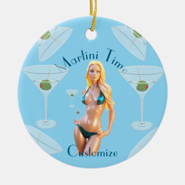 Martini time Bikini Babe Thunder_Cove  Ceramic Ornament (Front)