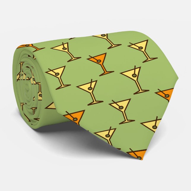 Martini Time Fifties Cocktail Moss Green Two-sided Tie (Rolled)