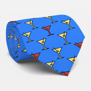 Martini Time Fifties Cocktail Ocean Blue Two-sided Neck Tie