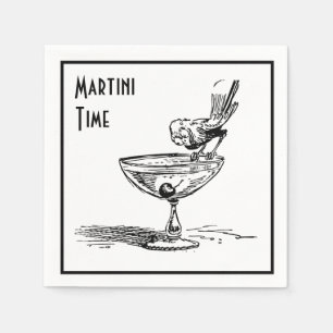 Martini Time Funny Bird on Cocktail Drink Retro Napkins