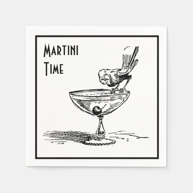 Martini Time Funny Bird on Cocktail Drink Retro Napkins (Front)