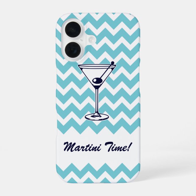 Martini Time with Blue Chevron Pattern Iphone Case (Back)